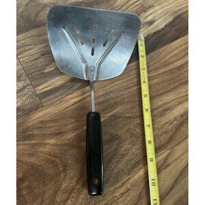 Vtg Foley Curved Stainless Wide Slotted Spatula Turner Flipper Black Handle